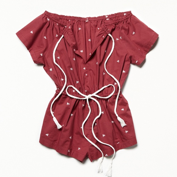 Free People Red Embroidered Lounger Romper Jumper - Picture 7 of 8
